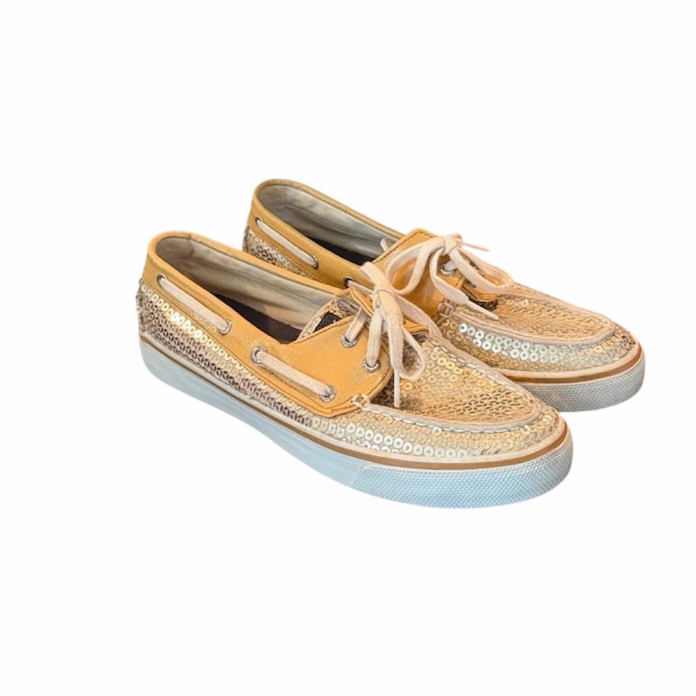 Sperry Gold sequin Canvas Boat Shoes sz 8M